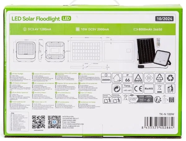 Proiector LED RGB solar dimabil Aigostar LED/100W/3,4V IP66 + telecomandă