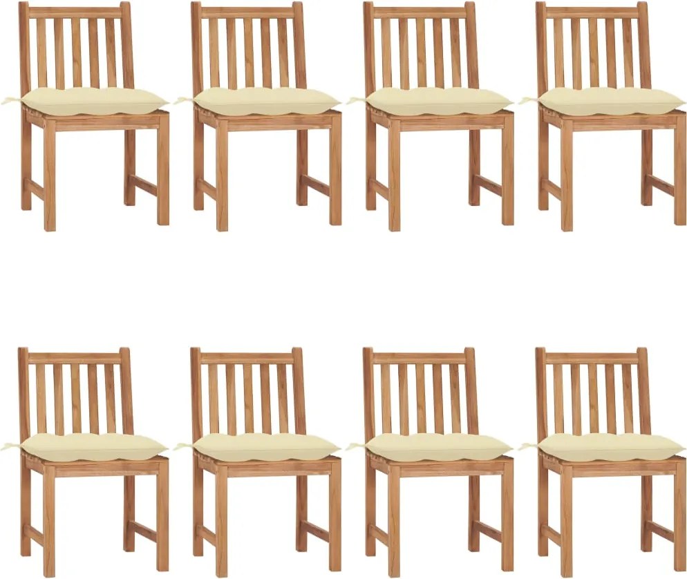 vidaXL Scaune de grădină cu pernă, 8 buc., lemn masiv de tec