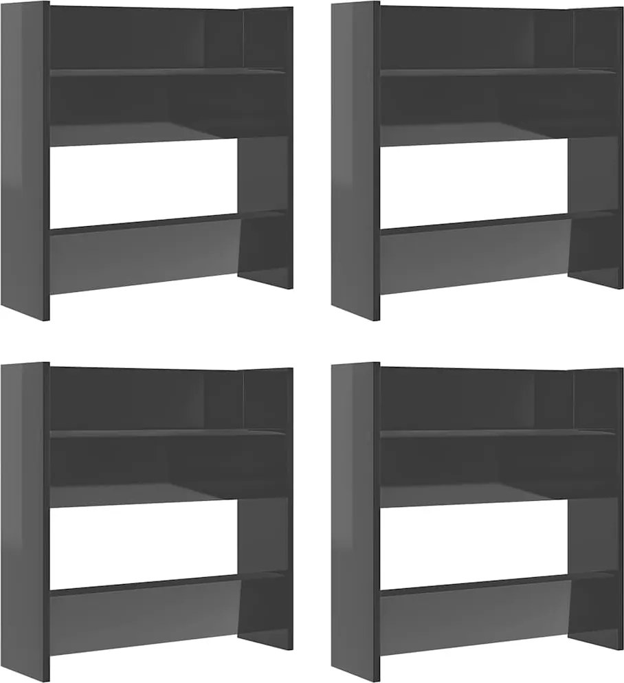 vidaXL Pantofar perete 4buc. gri extralucios 60x18x60cm lemn prelucrat