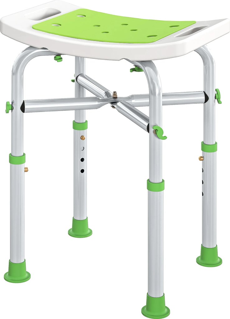 HOMCOM Taburet de duș scaun de duș - șezut căptușit și reglabil, tălpi cu ventuze antiderapante, din aluminiu verde | Aosom Romania