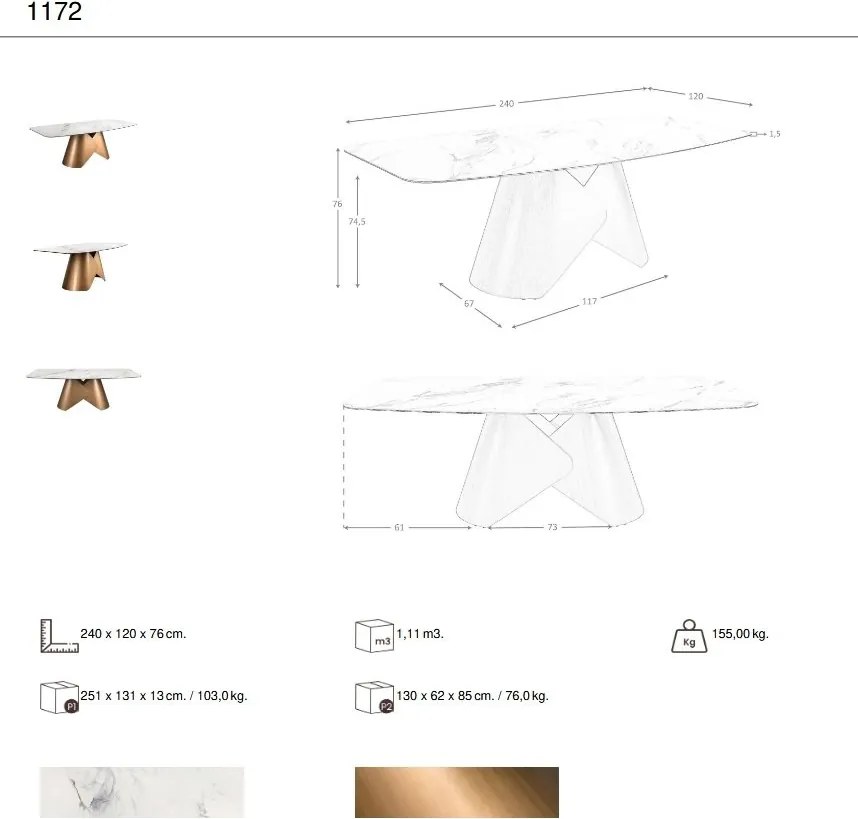 Masa ovala din otel si marmura portelanata Bronze 240x120cm