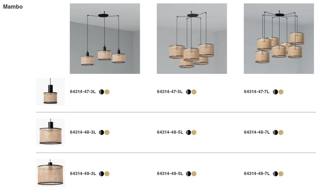 Lustra suspendata cu 5 pendule design natural MAMBO 45cm negru/ratan