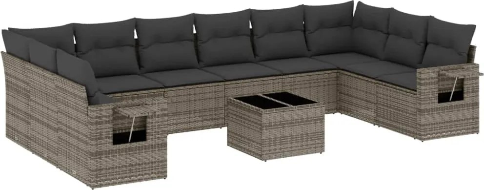 vidaXL Set canapele de grădină cu perne, 11 piese, gri, poliratan