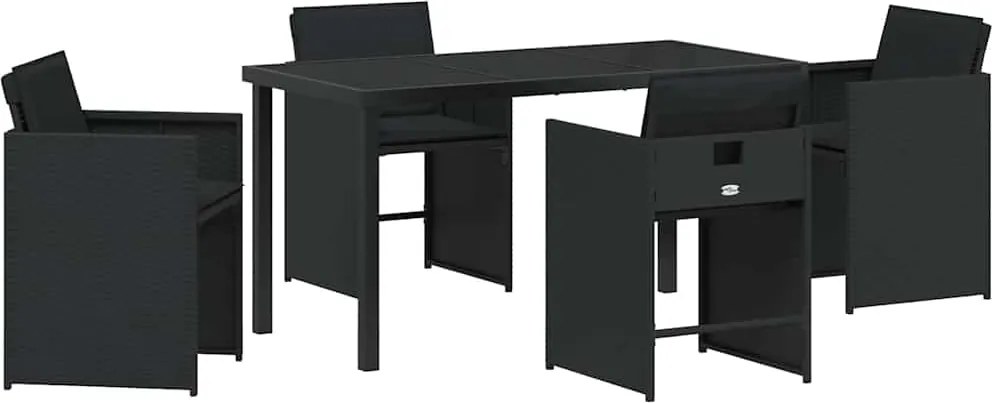 vidaXL Set de masă pentru grădină cu pernă 5 pcs Negru poliratan