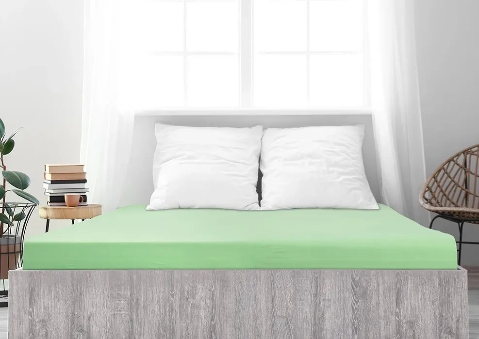 Cearsaf din jersey de bumbac mako LUXORA 90x200 cm verde deschis