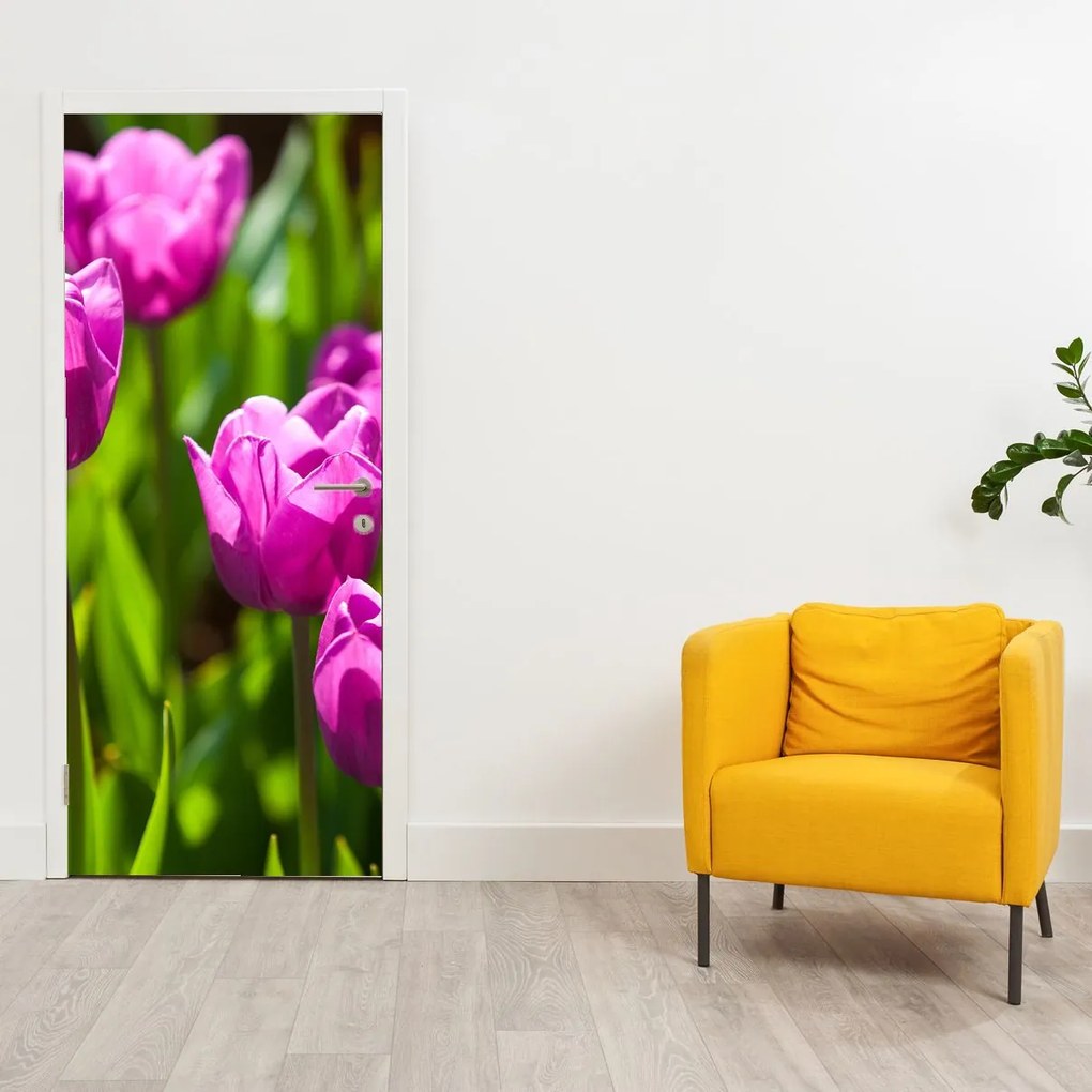 Fototapet pentru ușă - Lalele în câmp (95x205cm)