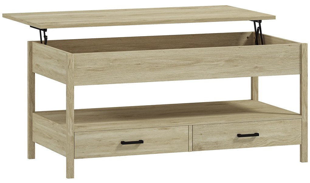 HOMCOM Masă de cafea extensibilă, masă de cafea cu sertare și compartiment ascuns pentru sufragerie, birou acasă, stejar | Aosom Romania