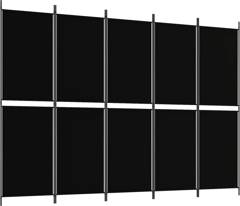 vidaXL Paravan de cameră cu 5 panouri, negru, 250 x 180 cm, textil