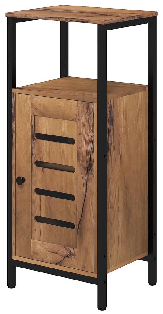 kleankin Dulap inferior pentru baie cu ușă cu lamele structură din oțel nișă deschisă 37 x 30 x 85 cm maro rustic | Aosom Romania