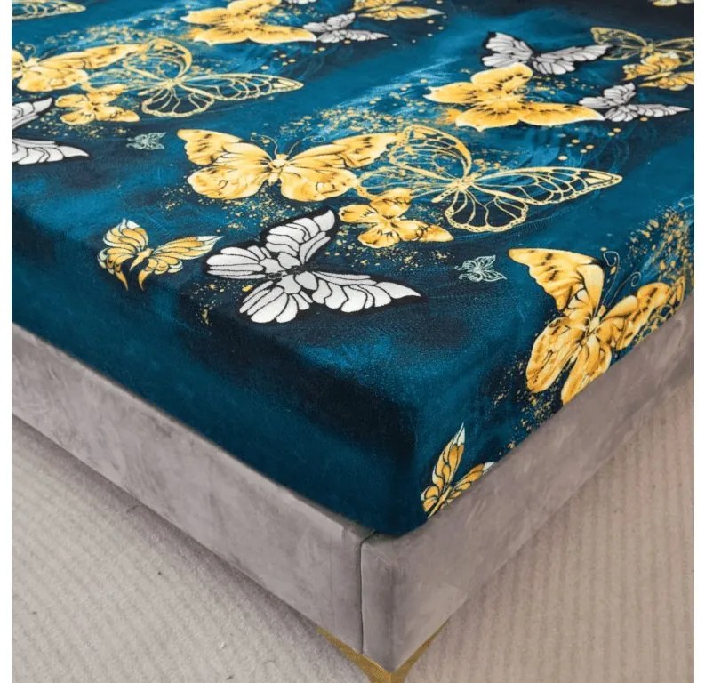 Cearsaf Cocolino microplus cu elastic FLUTURE AURIU SI ALB 160x200 cm verde inchis