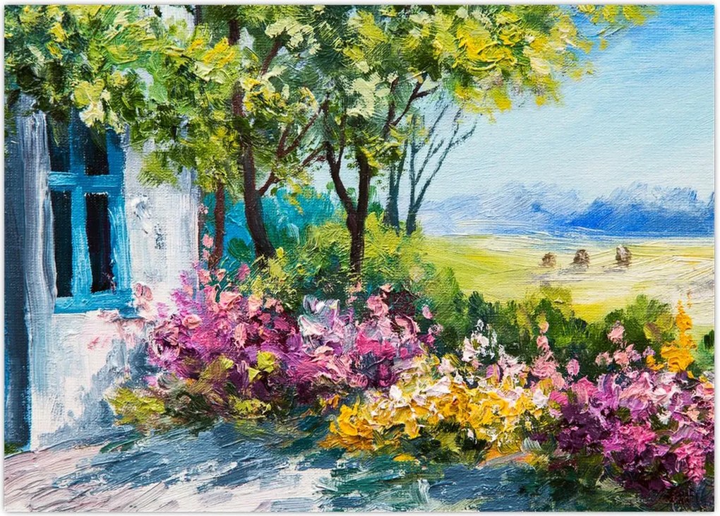Tablou - Grădina din fața casei, pictură în ulei (70x50 cm)