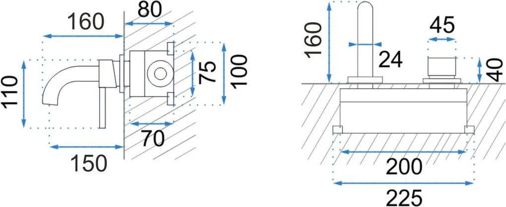 Rea Lungo baterie lavoar ascuns cupru REA-B4601