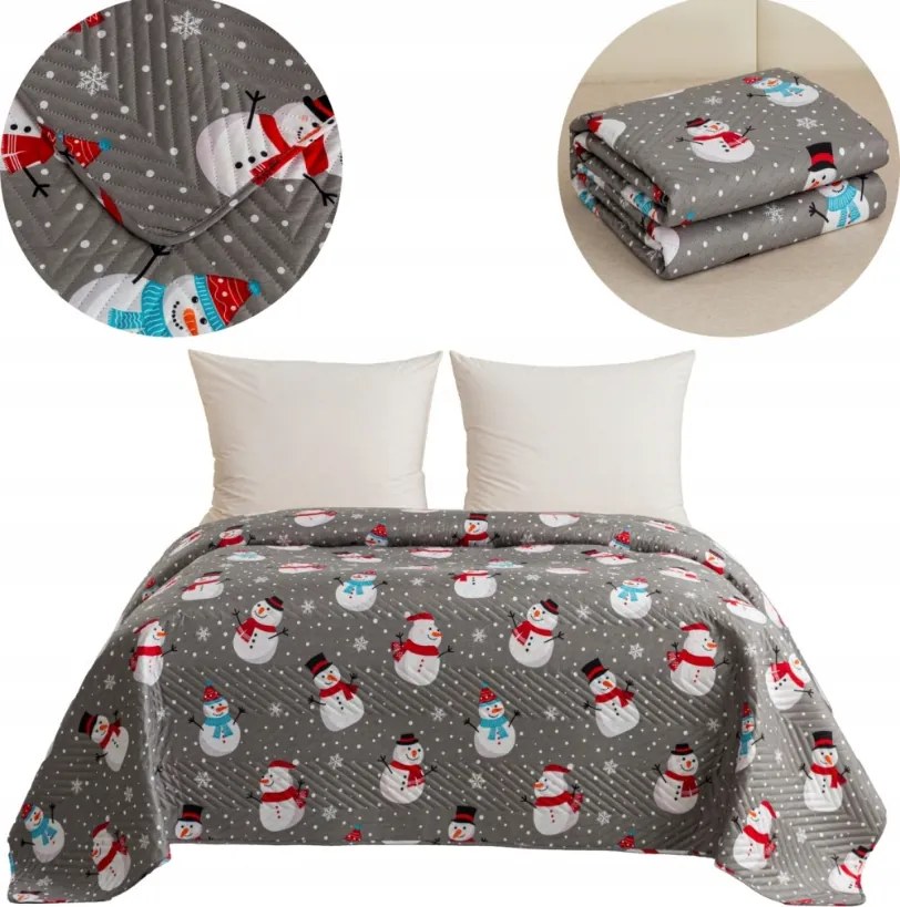 Cuvertura de pat HAPPY SNOWMAN, gri Dimensiune: 200 x 220 cm