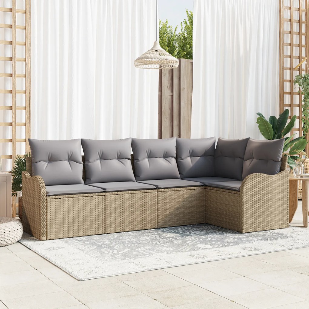 vidaXL Set de canapele pentru grădină cu pernă 5 pcs Bej Rattan poli