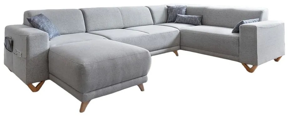 Colțar gri deschis extensibil/cu spațiu de depozitare (cu colț pe partea dreaptă/în formă de "U") Classy Sophie – Miuform