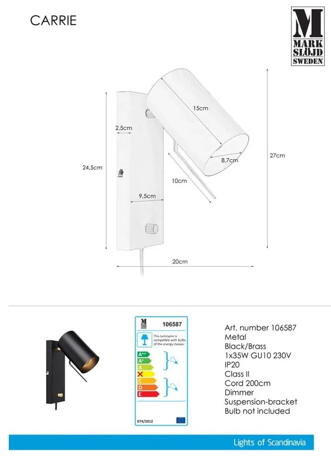 Aplică Markslöjd Carrie, negru