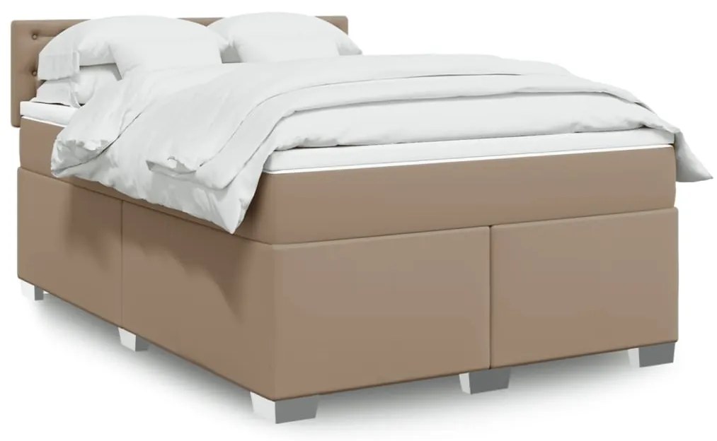 vidaXL Pat box spring cu saltea, cappuccino, 140x190cm piele ecologică