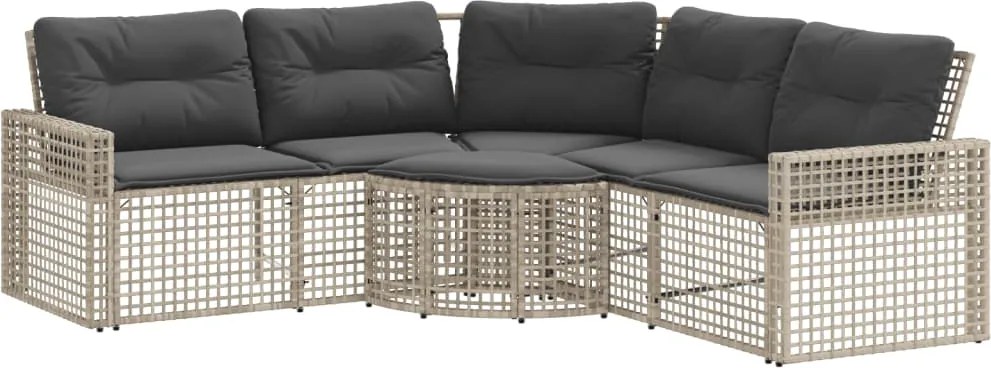 vidaXL Canapea grădină cu perne/taburet formă L gri deschis poliratan