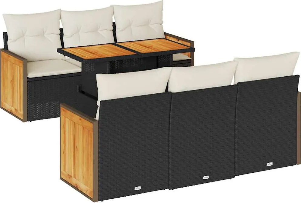 vidaXL Set canapele grădină perne 7 piese negru, poliratan/lemn acacia