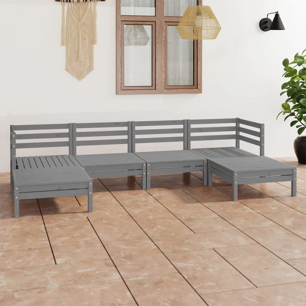 3083336 vidaXL Set mobilier de grădină, 6 piese, gri, lemn masiv de pin