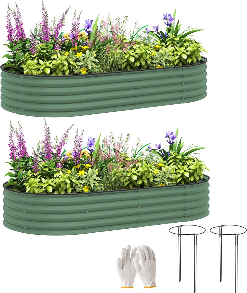 Outsunny Set de 2 paturi înălțate pentru grădină, ghivece de exterior cu fund deschis, margine din cauciuc, metal, 181 x 93 x 30 cm, Verde | Aosom Romania