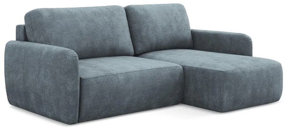 Colțar albastru prăfuit extensibil/cu spațiu de depozitare cu tapițerie din chenille (cu colț pe partea dreaptă/cu șezlong) Lilo – Makamii