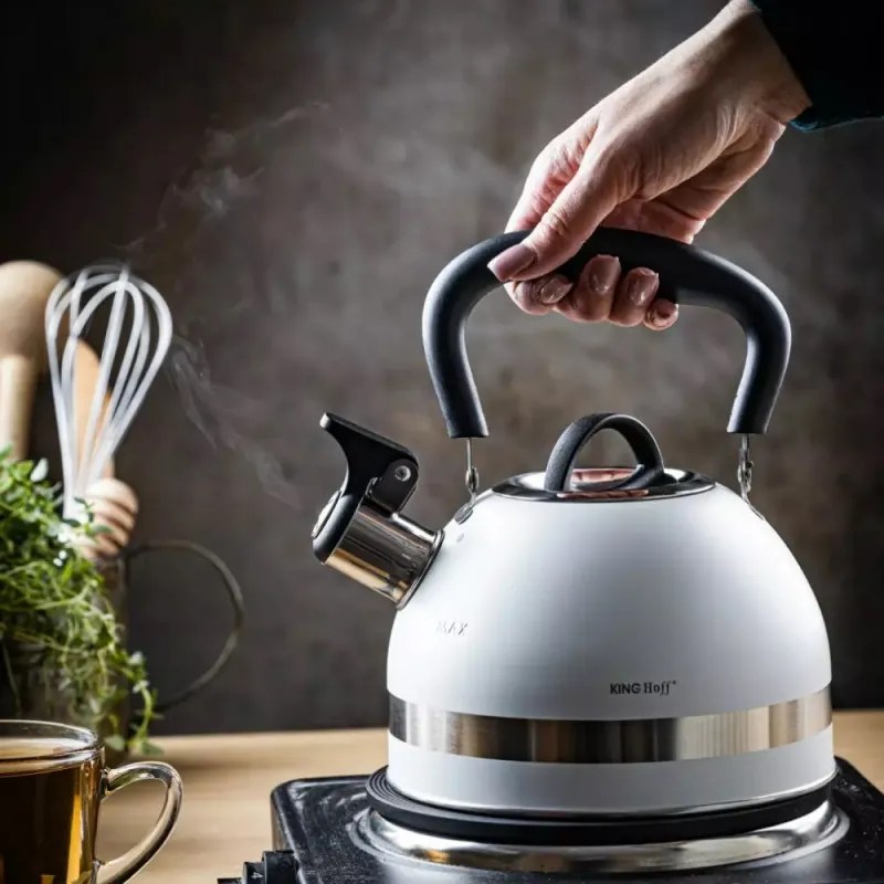 Resigilat: Ceainic cu fluier Kinghoff KH 1852, 1.8 l, Inductie, Maner izolat termic, Alb