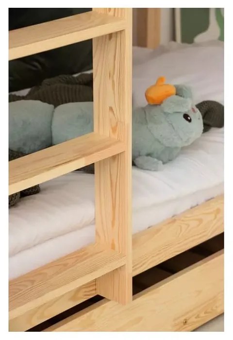 Pat pentru copii în culoare naturală supraetajat/cu extensie suplimentară cu spațiu de depozitare cu somieră 90x180 cm CLPBN – Adeko