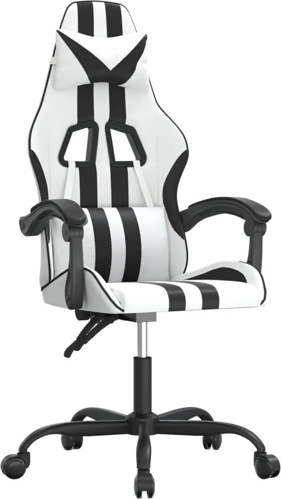 vidaXL Scaun de gaming pivotant, alb și negru, piele ecologică