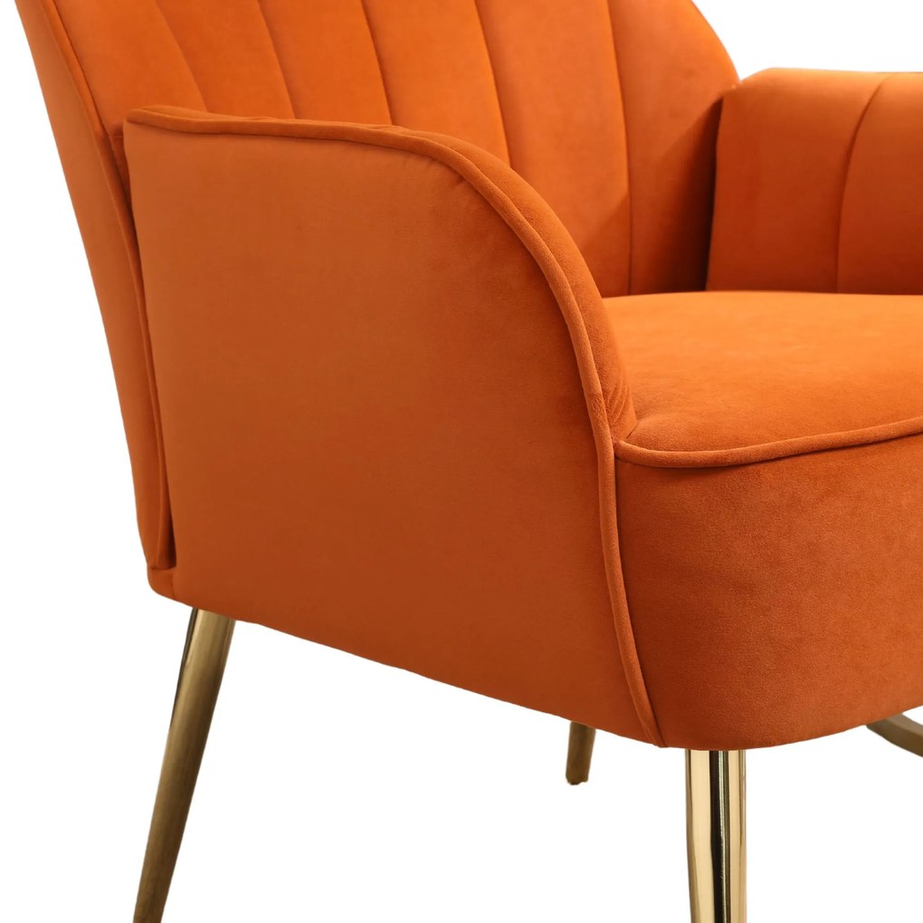 Set de 2 scaune de living din catifea, Design ergonomic, Culoare portocaliu
