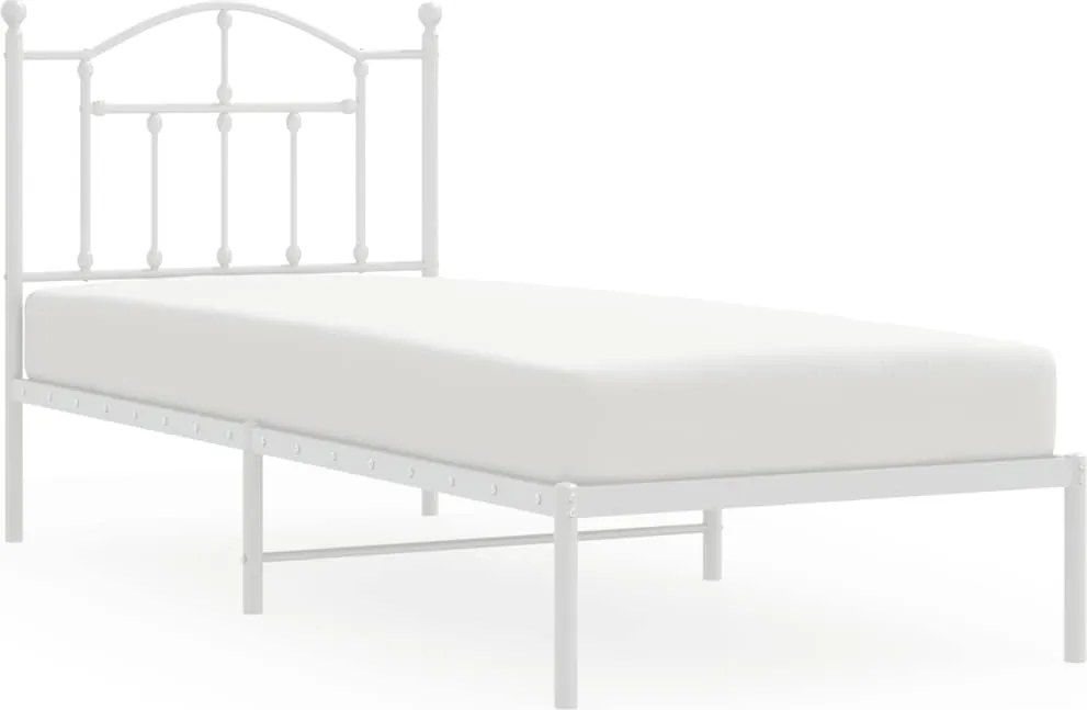 vidaXL Cadru de pat metalic cu tăblie, alb, 90x190 cm