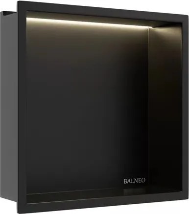 Raft incastrat patrat Balneo Wall-Box One LED cu rama 30x30x10 cm negru mat