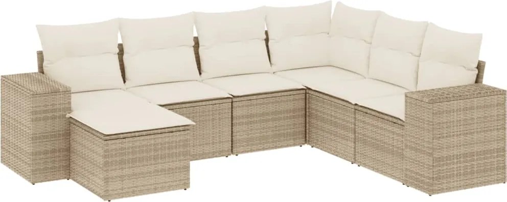 vidaXL Set canapele de grădină, 7 piese, cu perne, bej, poliratan