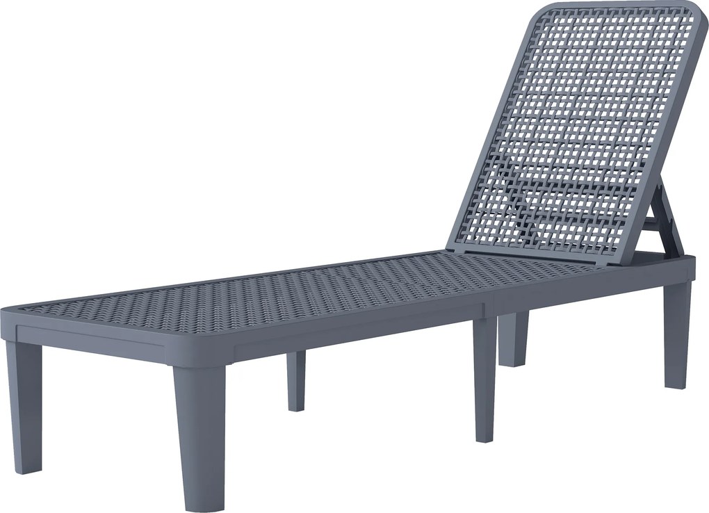 Outsunny Șezlong reclinabil de grădină exterior cu spătar reglabil în 4 poziții și cadru din PP 191x55x35,5 cm Gri închis | Aosom Romania
