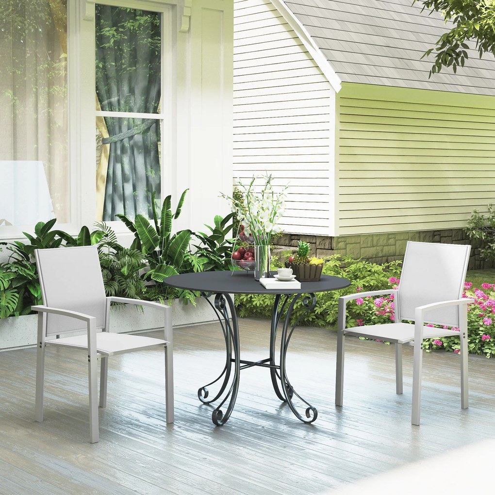 Outsunny Set de 2 Scaune de Grădină cu Cadru din Aluminiu, Plasă Respirabilă și Cotiere, 56x58x89 cm, Gri Deschis | Aosom Romania