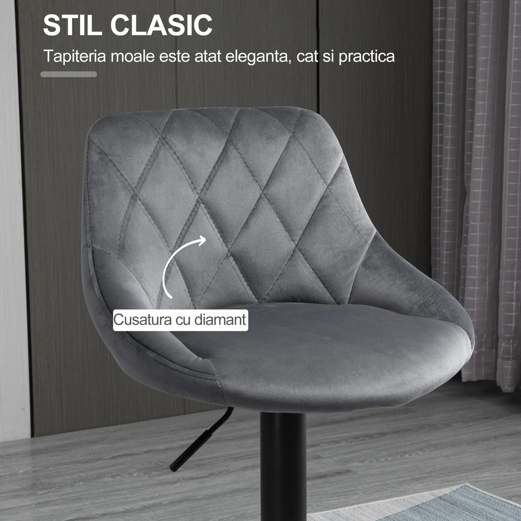 HOMCOM Scaun bar Reglabile in Inaltime cu Spatar, Greutate Suportata 120kg,51.5x48x83-104cm, gri | Aosom Romania