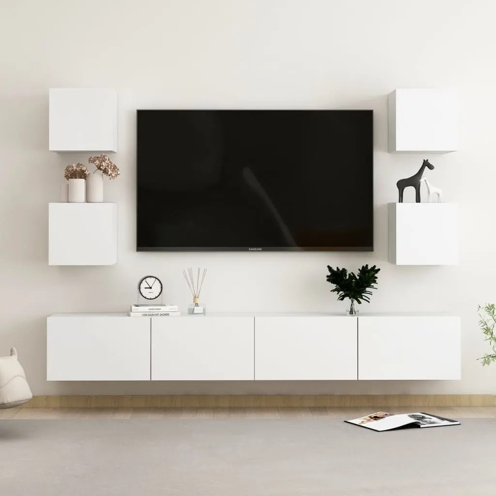 vidaXL Set dulapuri TV, 6 piese, alb, lemn prelucrat