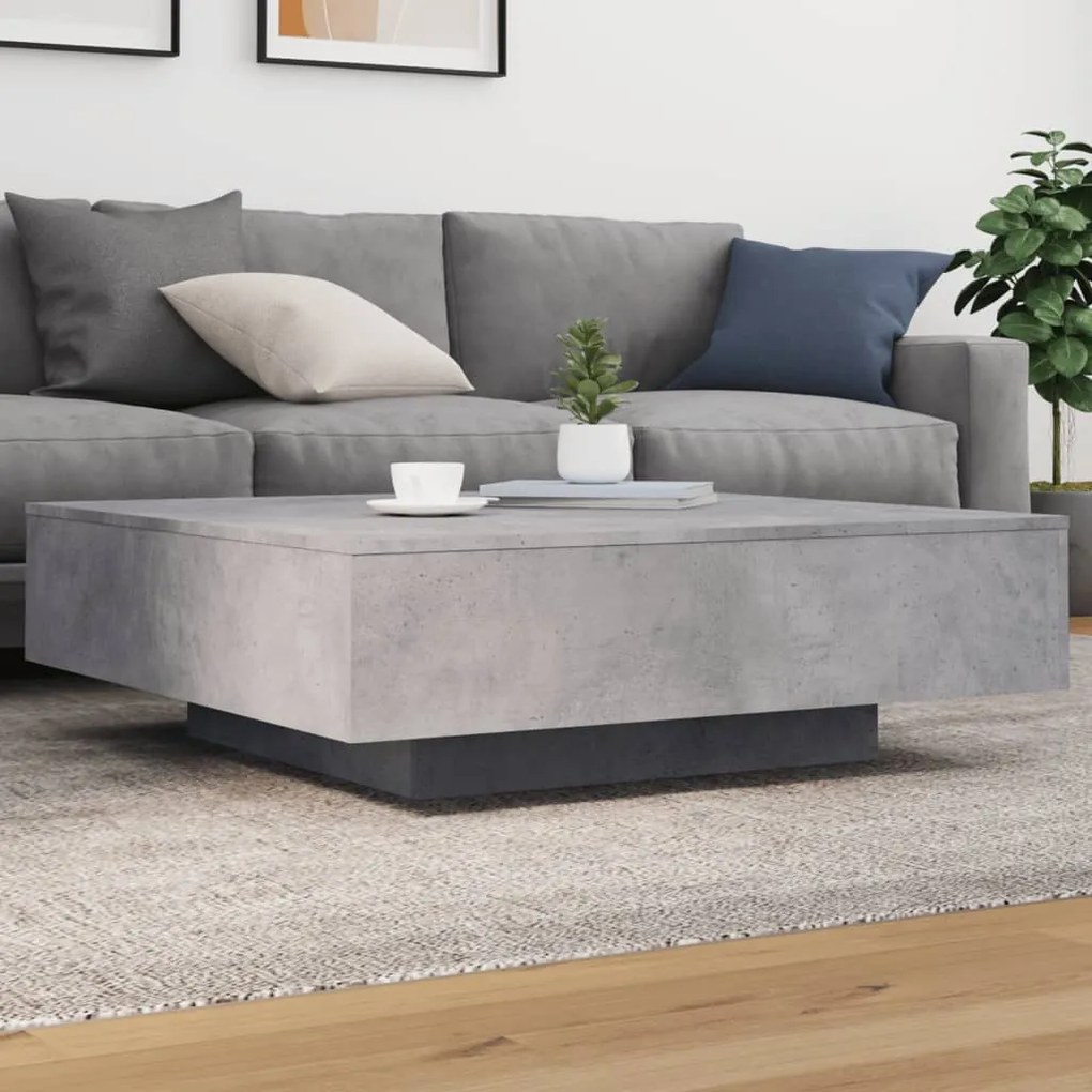 vidaXL Măsuță de cafea cu lumini LED, gri beton, 100x100x31 cm