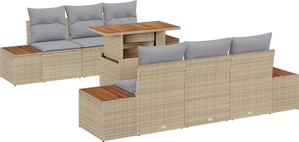 vidaXL Set de canapele pentru grădină 7 pcs Bej Rattan poli