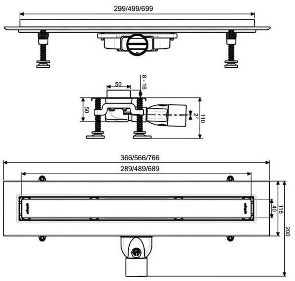 Rigola dus Wirquin Venisio Slim faiantabila din inox, culoare crom mat, lungime 30 cm - 30723945