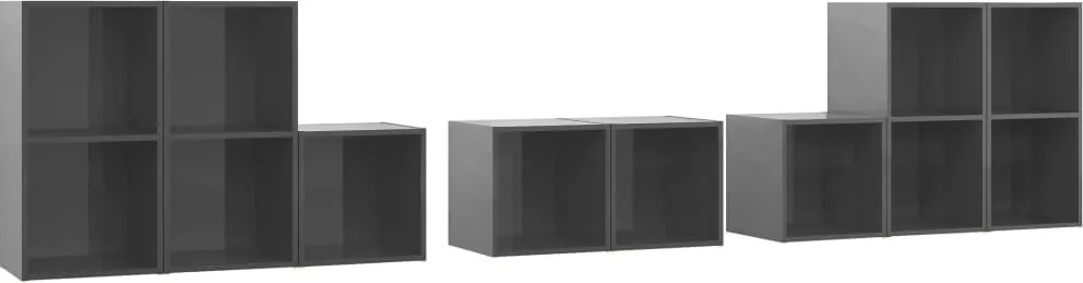 vidaXL Set de dulapuri TV, 8 piese, gri extralucios, lemn prelucrat