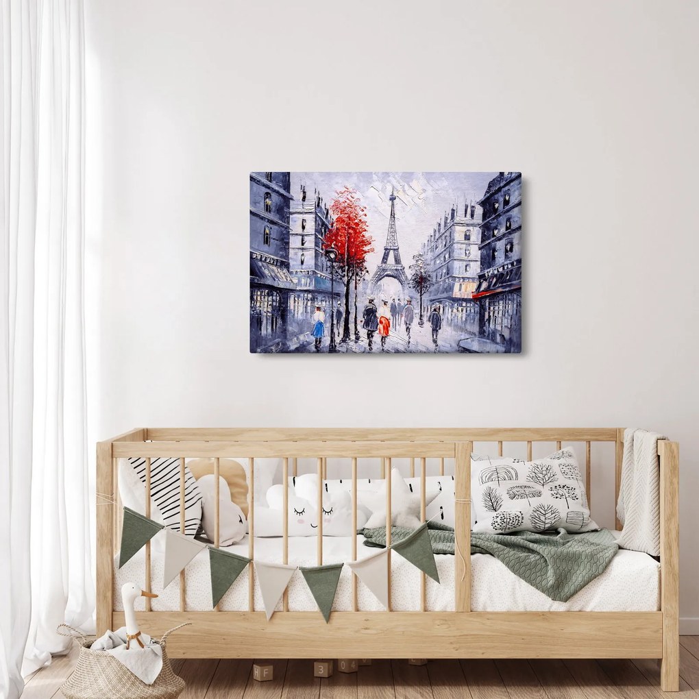 Tablou - Străzi din Paris, pictură în ulei (90x60 cm)