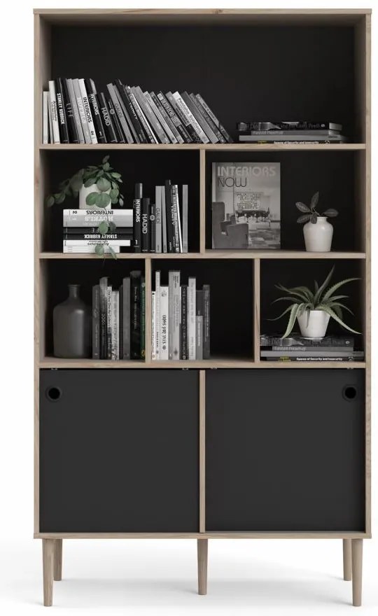 Biblioteca cu 2 usi glisante Culoare neagra, ELISEO