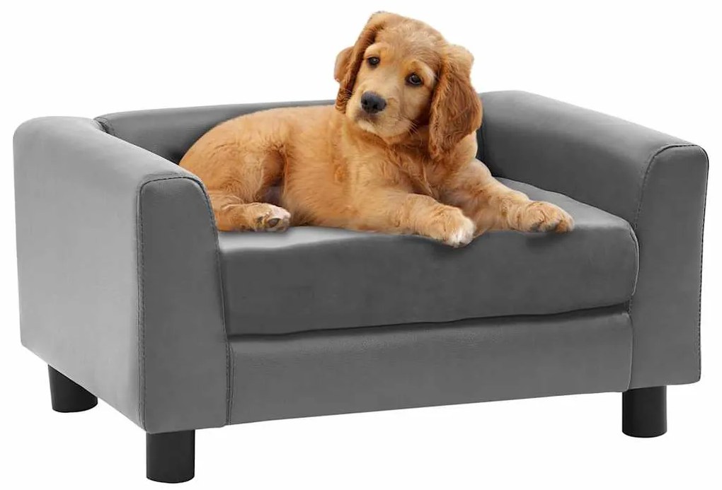 vidaXL Canapea pentru câini, gri, 60x43x30 cm, pluș &amp; piele ecologică