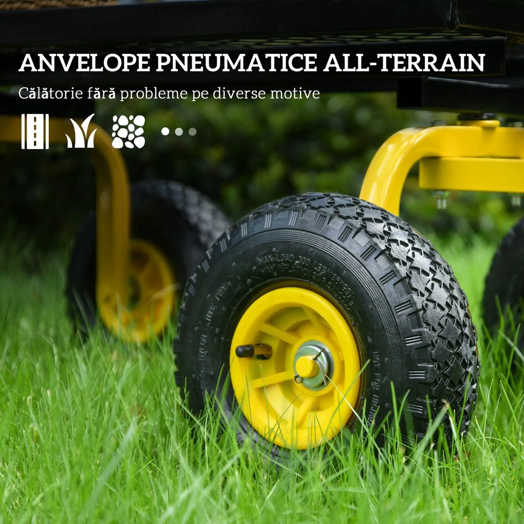 Outsunny Roabă de Grădină cu Mâner și 4 Roți Mari, Capacitate 150 kg, 94x48,5x100 cm, Verde | Aosom Romania