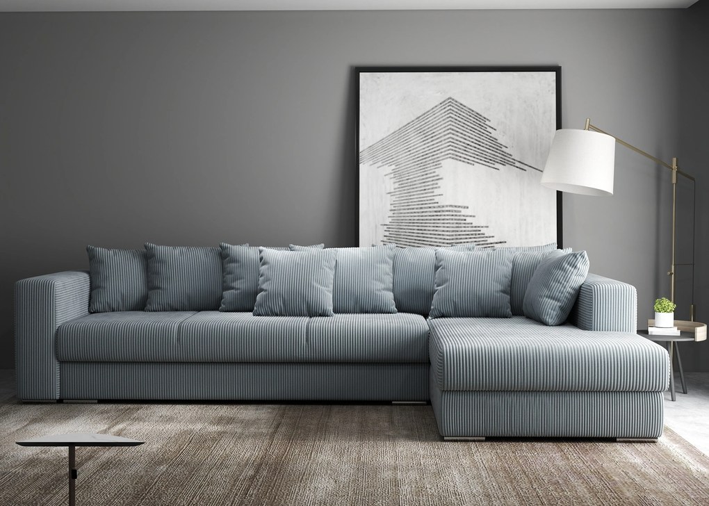 Colțar extensibil dumonde cu ladă de depozitare si sezut confortabil din spuma high-density, Gloria Zoom Grey II 320x183 cm