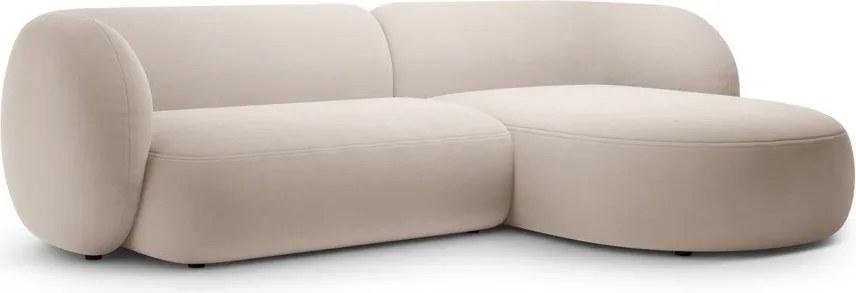 Colțar bej cu tapițerie din catifea (cu colț pe partea dreaptă/cu șezlong) Kate – Micadoni