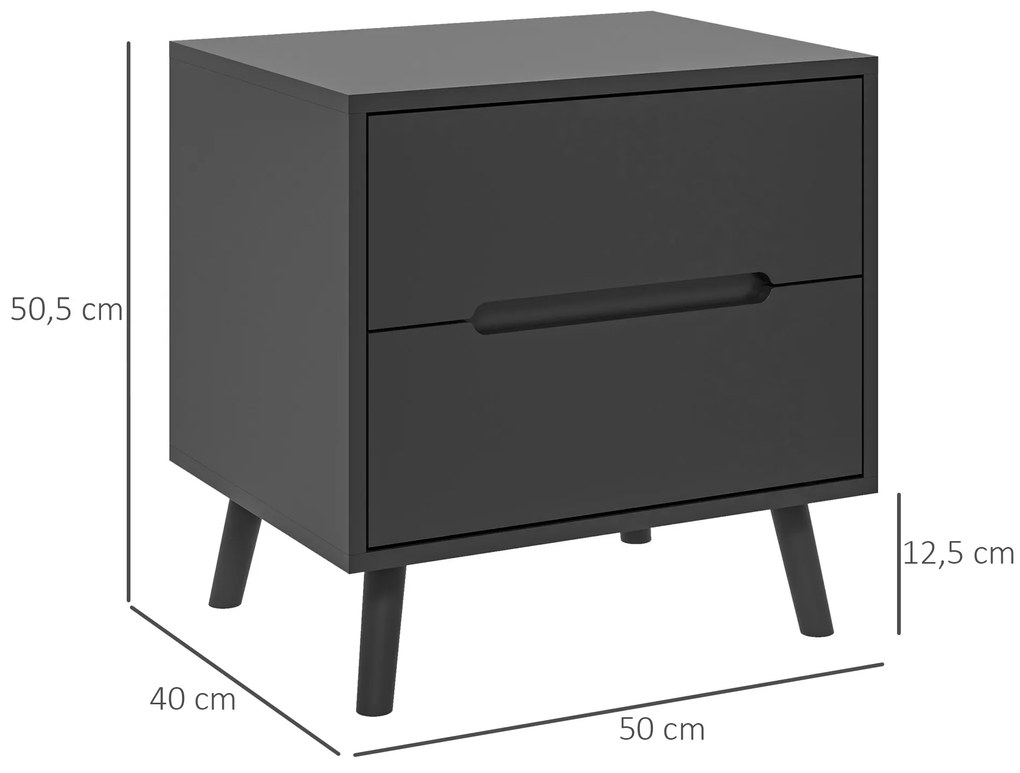 HOMCOM Noptieră masă de cafea cu 2 sertare, stil modern pentru dormitor, sufragerie, 50 x 40 x 50,5 cm, negru | Aosom Romania