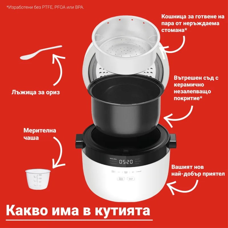 Instant Pot Rice Cooker 12 140-5021-01-EU, 600W, 2.8 l, 6 programe, CarbReduce, fără BPA/PFOA/PTFE, alb