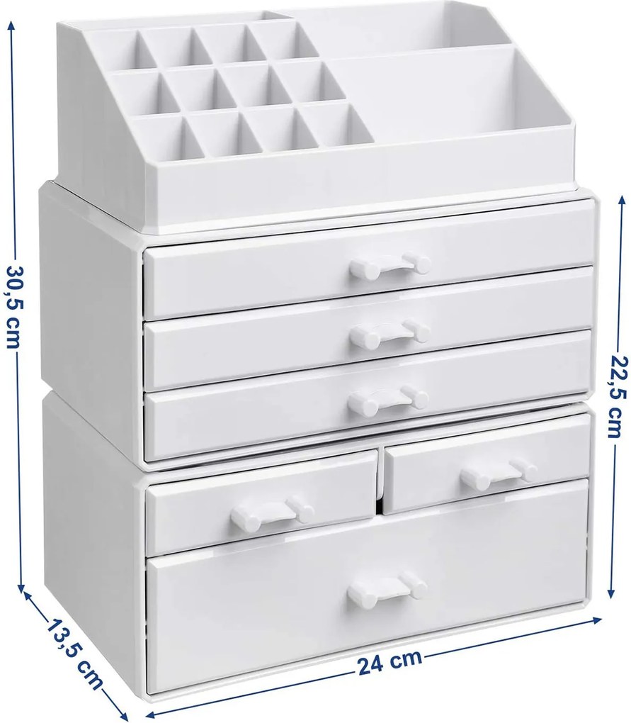 Organizator cosmetica/machiaj cu 6 sertare Alb